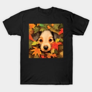 An Adorable Puppy in Beautiful Autumn Leaves T-Shirt